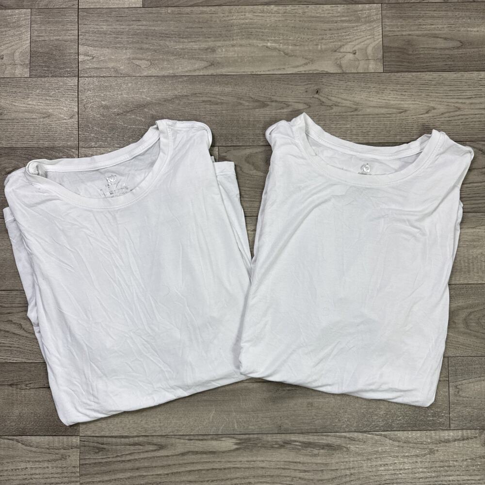 Bundle of 2 - David Archy Crewneck Tee Shirt Undershirt Basic Bamboo White sz L